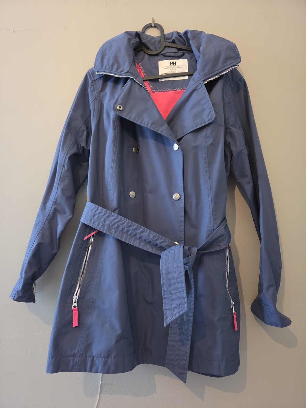Helly Hansen Women's Navy Rain Trench Coat with Pink Accents